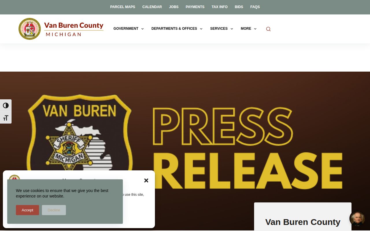 Van Buren County Sheriff arrest release with allegation and lodging language