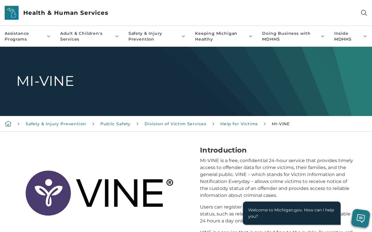 Michigan MI-VINE phone and custody alert information for Van Buren County