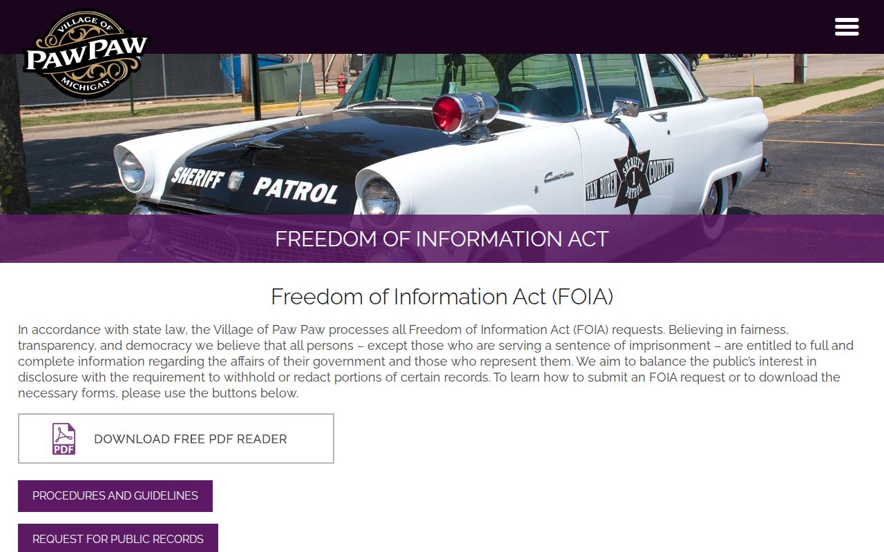 Paw Paw police arrest report FOIA address email and forms